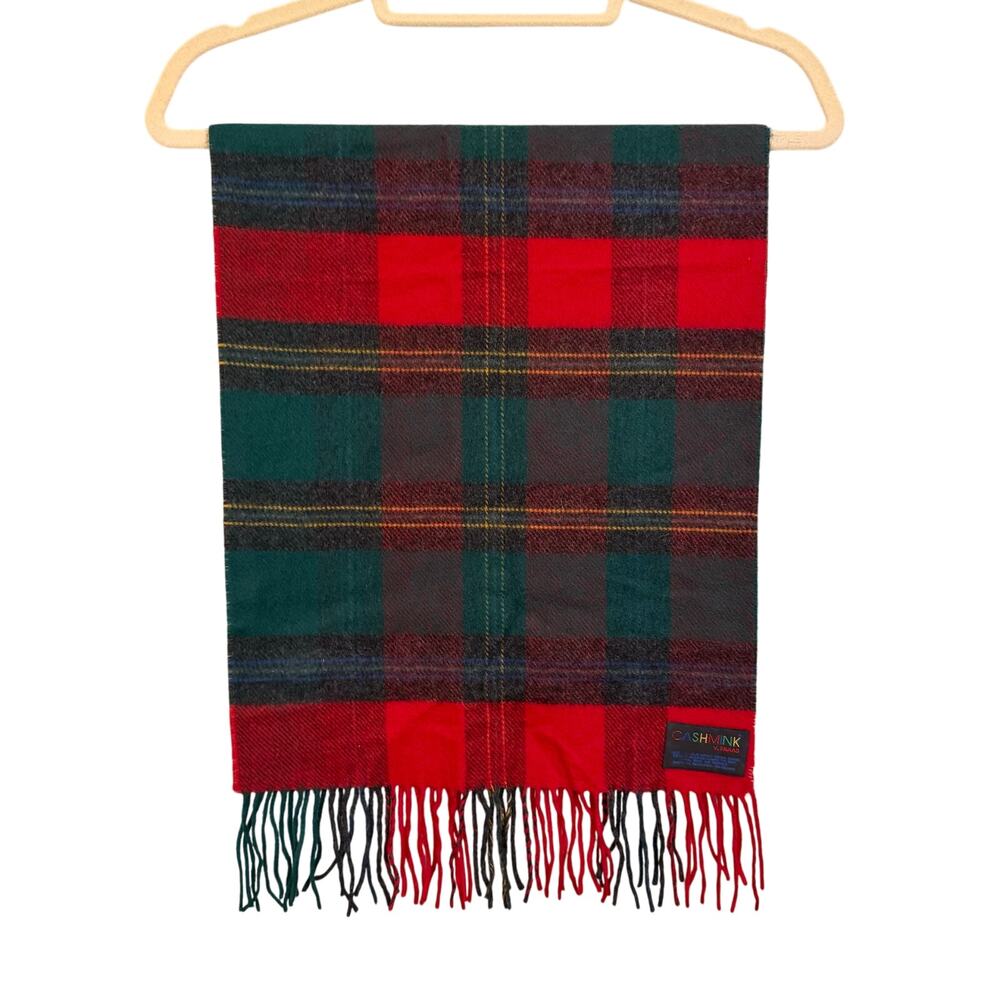 V Fraas Cashmink Plaid Tartan Neck Scarf Shawl Wrap 14X63 Fringed Cozy Winter
